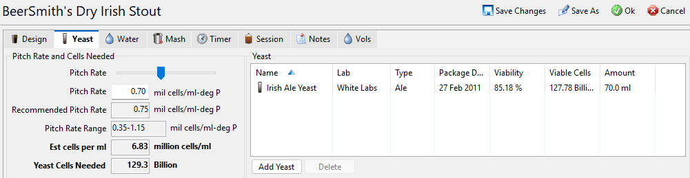 New Yeast Features, Pitch Rates and Yeast Starters in BeerSmith 4